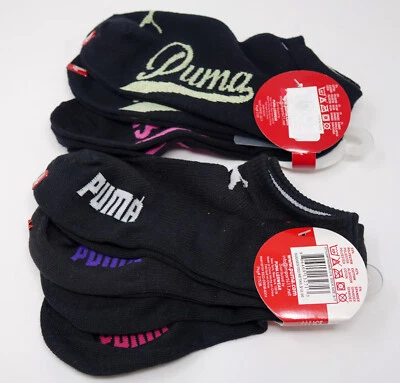 NOVO Sapato Feminino Puma Preto Rosa Logotipo Esporte Pacote com 6 Meias Corte Baixo Tamanho 4-10.5 - Imagem 1 de 3