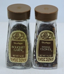 2 tarros de especias Durkee vintage botella de vidrio ramo Garni clavos enteros 5/8 ~ 1 1/8 oz - Imagen 1 de 8