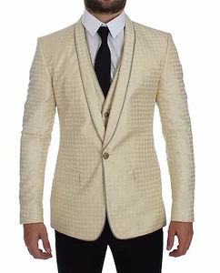 DOLCE & GABBANA Beige Polka Dot Silk 2 Piece Blazer Vest IT44/ US34/XS RRP $2600 - Picture 1 of 12