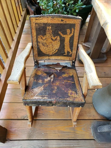 Antique RARE Wood Child’s Rocker Rocking Chair, Leather very old and Brittle/Dry Cover