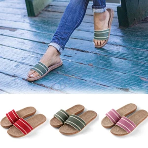 Sommer Strand gestreift Partten Flip Flops Anti-Rutsch offene Zehenpartie Freizeit flache Sandalen - Bild 1 von 20
