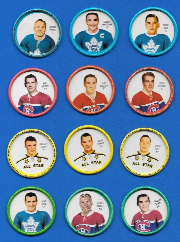 1962-63 SHIRRIFF SALADA FOODS NHL HOCKEY METAL COINS & VARIATIONS 1-60 SEE LIST - Image 1 of 1