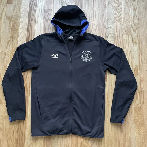 Men's Umbro Everton FC Black Blue Full Zip Warm Up Windbreaker Track Jacket Sz M Cover