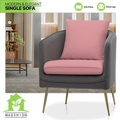 MAGSHION Suede Accent Chair Pink Upholstered Club Armchair Detachable Cushion Single Sofa