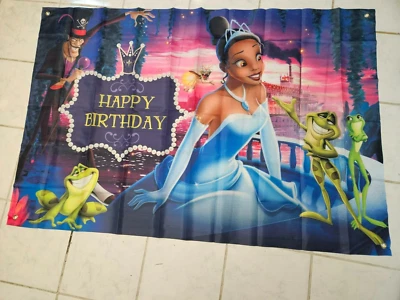 Banner de tela de cumpleaños de princesa y rana 58" X 39" Disney y 18 globos de látex Foto 1 de 4