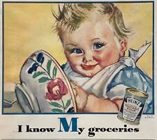 1936 Heinz Strained Baby Foods Print Ad Cute Colorful 14” x 10”