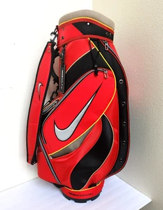Nike Golf Tour Staff Bag Red Black Nike Swoosh Cart Bag 6 Way w/ Rain Cover NEW - Picture 1 of 12