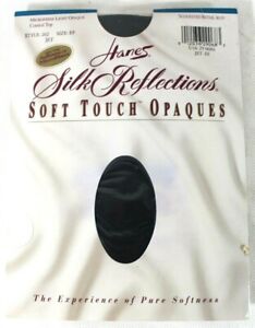 Hanes Silk Reflections Size EF Jet Black Soft Touch Opaques Pantyhose