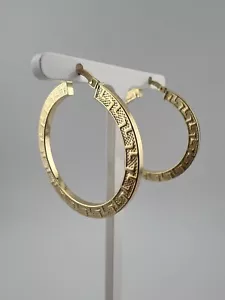 Damen 9ct Gelbgold Ohrringe - Gold Damen Ohrringe 32 mm + grün Schlüssel Design - Bild 1 von 4