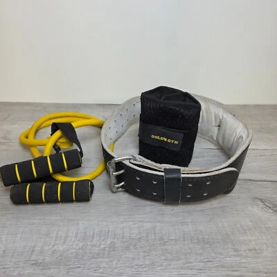 Conjunto de cinturón de cuero Gold's para gimnasio S/M 40" tubo resistente al mango de espuma 5# peso del tobillo Foto 1 de 4