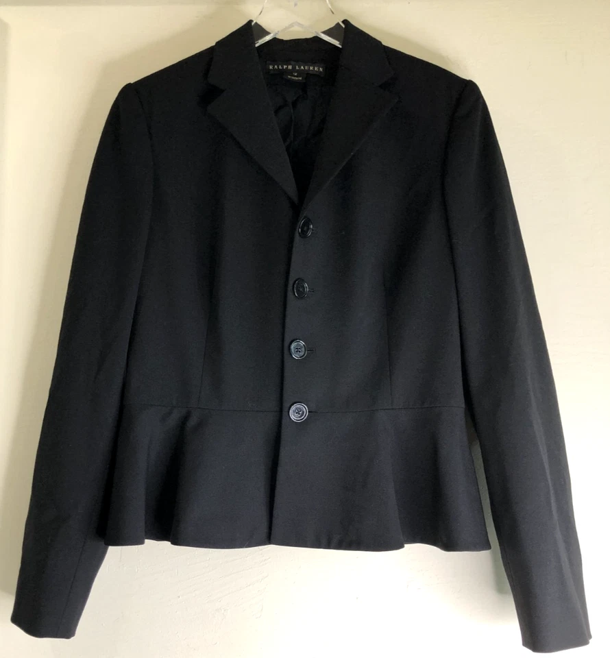 Chaqueta Blazer Ralph Lauren Etiqueta Negra Talla 12 Forrada Lana Corta Peplum 4 Botones Foto 1 de 4
