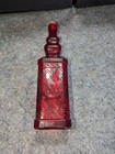 Vintage Red Glass Bottle Square Apothecary Embossed Design Raised G