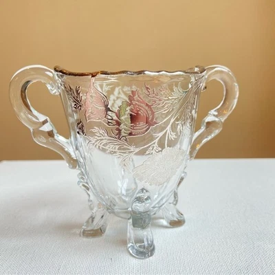 Azucarero vintage plateado City Glass Flandes patrón de superposición de plata patas abiertas Foto 1 de 4