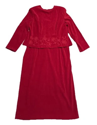 Vestido de terciopelo vintage Miss Dorby para mujer talla 16 P rojo bordado imitación 2 piezas Foto 1 de 4