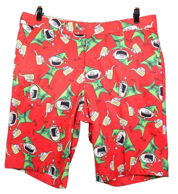 Loudmouth 高尔夫短裤男式 36 码精灵啤酒假日圣诞派对 — 第 1/4 张图片