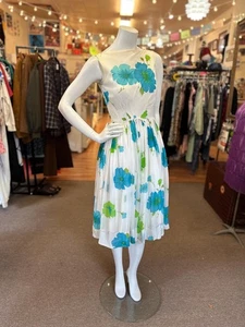 Vestido falda completa vintage junior azul clavel años 50 - Imagen 1 de 5