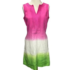 Michel Kors MMK Shift Dress 4 Pink White Green Ombre Linen Embroidered Resort - Picture 1 of 15