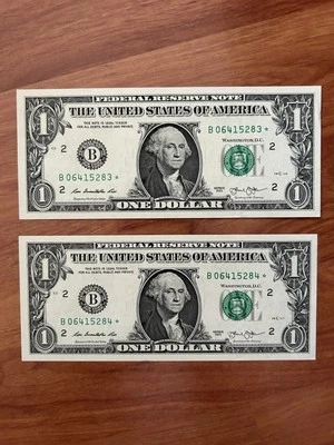 UNITED STATES: 1 Dollar 2013 B " Star Notes " UNC.  "Duplicate & Consecutive" Se - Image 1 of 2