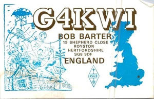 RADIOAFICIONADO CQ QSL QSO POSTAL G4KWI ROYSTON HERTFORDSHIRE INGLATERRA 1986 DIBUJOS ANIMADOS - Imagen 1 de 5