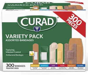 Assorted Bandages Variety Pack, 300 Count, 6 Styles Including Antibacterial, Wat - Picture 1 of 12