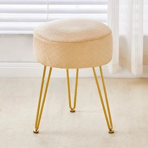 Vanity Stool Foot Stools Velvet Ottoman Stool Round Ottoman Bench Modern Dres... - Picture 1 of 9