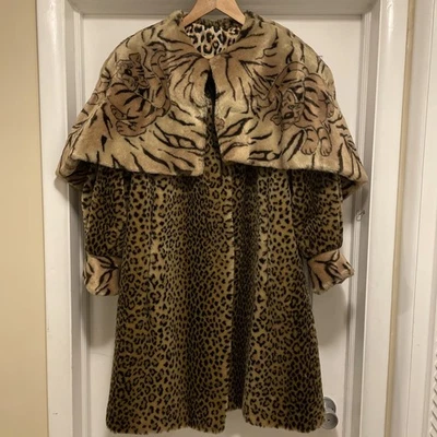 RARE Vtg David Leinoff Original Fur & Furgery Faux Fur Leopard Print Cat L/XL - Image 1 of 4
