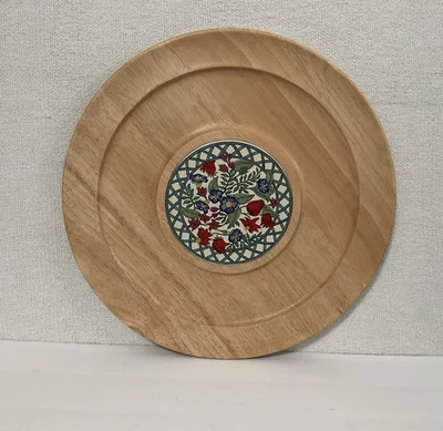 "Bandeja de tablero de queso charcutería de madera Dansk de colección con plato floral central 15"" de diámetro" Foto 1 de 4