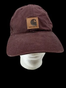 Carhartt Canvas Cap Rare Blackberry Distressed Leather Patch Dad Hat Strapback - Picture 1 of 9