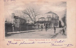 1567) CARTOLINA RIVAROLO CANAVESE CHIESA PARROCCHIALE S MICHELE ANIMATA VG 1902 - Picture 1 of 2
