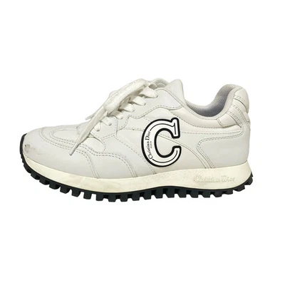 Auth DIOR/ChristianDior - White Black Leather Women's Sneakers - Image 1 of 4