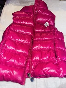 Moncler Girls Sz 6 Ghany Gilet Vest Hot Pink Fuchsia Goose Down Zip Pockets - Picture 1 of 12