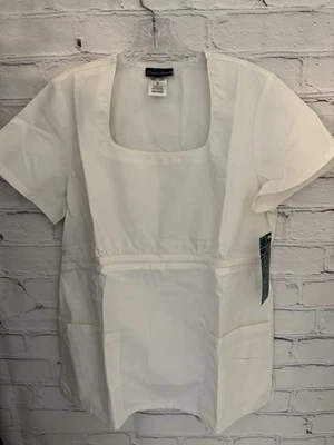 Cherokee Solid White Scrub Top Cotton/Poly NWT Women's Size Medium - Image 1 of 4