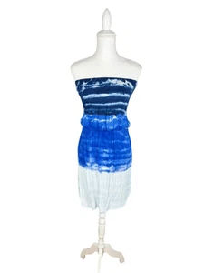 Abito senza spalline giovane favoloso e rotto blu tie dye aperto dietro taglia small - Foto 1 di 7