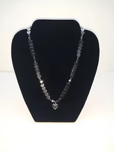 Hematite Beaded Necklace Hearts Stars Round Beads 18 Long Magnetic & Screw Latch - Picture 1 of 2