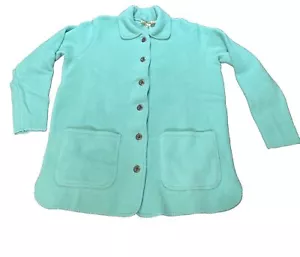 Vintage L.L.Bean Button Jacket Womens Small Regular Aqua Fleece Long Sleeve - Picture 1 of 5