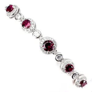 925 Sterling Silver Bracelet Round Rhodolite Garnet Gemstone Jewelry 8 Inches - Picture 1 of 9