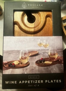 Toscana Wine Appetizer Plates Set Of 4 Wine/ Snack Holder Tray Acacia Wood - Picture 1 of 3