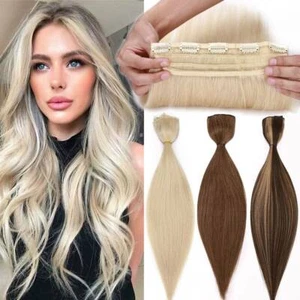 Thick One Piece 100% Real Clip In Remy Human Hair Extensions Weft 3/4 Full Head - Picture 1 of 31