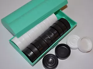 24 Checkers Set Brettspiel internationale Zeichnungen flach rund schwarz weiß - Bild 1 von 7