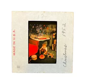 Vtg Color Slide Christmas 1952 Little Boy with Sock Monkey Top Trains Drum CUTE! - Picture 1 of 1