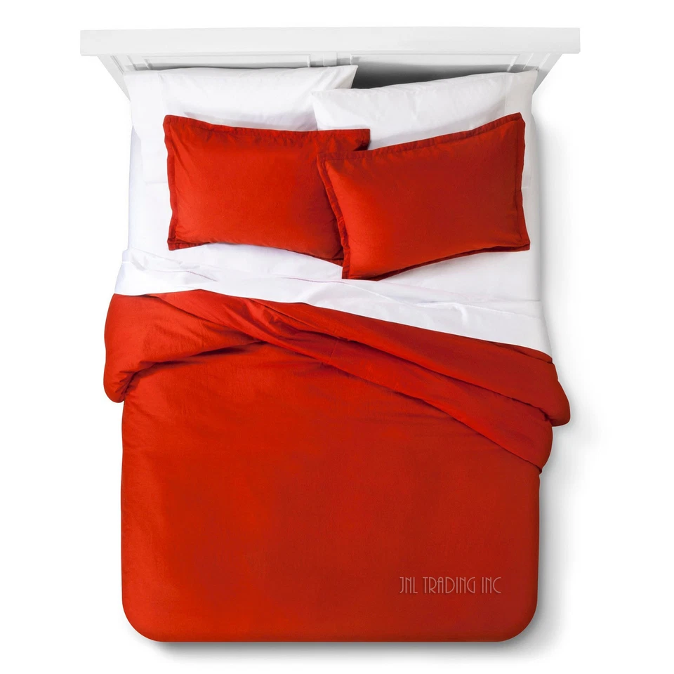 NEW Threshold Trade Solid RED Linen Cotton Blend 3 Pc Duvet Cover Set KING - Image 1 of 2