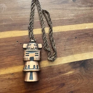 Vintage Solid Copper Bell Trading Post Totem Pole Pendant + Necklace - Picture 1 of 5
