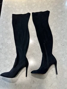 Kristof Faux Suede Thigh Boots - Black Faux Suede - Size 10 - EUC - Picture 1 of 10