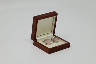 Mother Of Pearl Cufflinks (Pink Cabochon - Rhodium-Plated Cufflinks) - Image 1 of 3