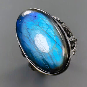 Handmade jewelry 30 ct Labradorite Ring 925 Sterling Silver Size 8 /R336267