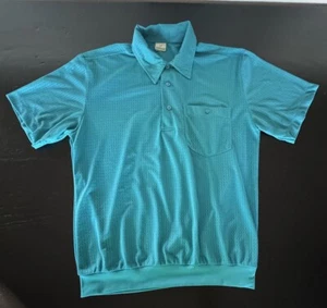 Polo vintage Haband uomo taglia M turchese 100% poliestere anni 80 corta slv colletto top - Foto 1 di 8