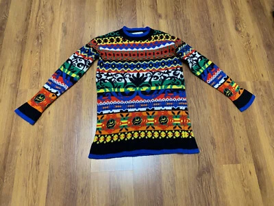 MOSCHINO COUTURE MILANO MENS BOILED VIRGIN WOOL MULTICOLORED GEOMETRIC JUMPER-M - Image 1 of 4