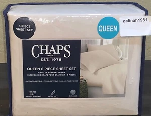 CHAPS by Ralph Lauren 6pc Queen Sheet Set (Sheets & 4 Pillowcases) Light Beige - Picture 1 of 2