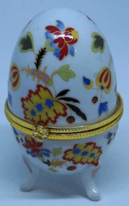 Caja de baratijas de huevos de Pascua pintada a mano porcelana floral tono dorado cierre plástico - Imagen 1 de 6