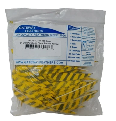 100 Pack Gateway Feathers 3" Left Wing: Parabolic Faux Barred Yellow 300LPBYL - Image 1 of 3